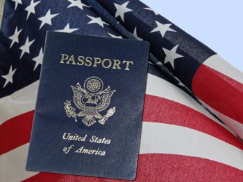United states flag with passport